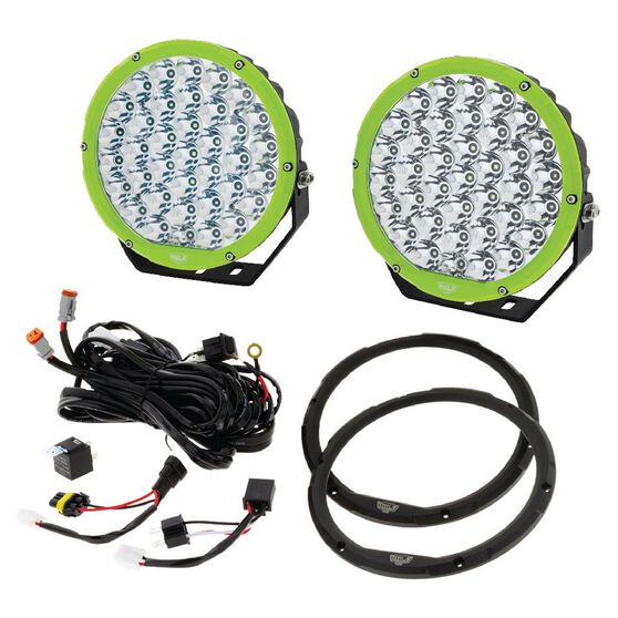 PKT 2 9" RND LED DRIVING LAMP KIT 9-36V 160W 37 LEDs GREEN & BLACK 15,600Lmns, , scaau_hi-res