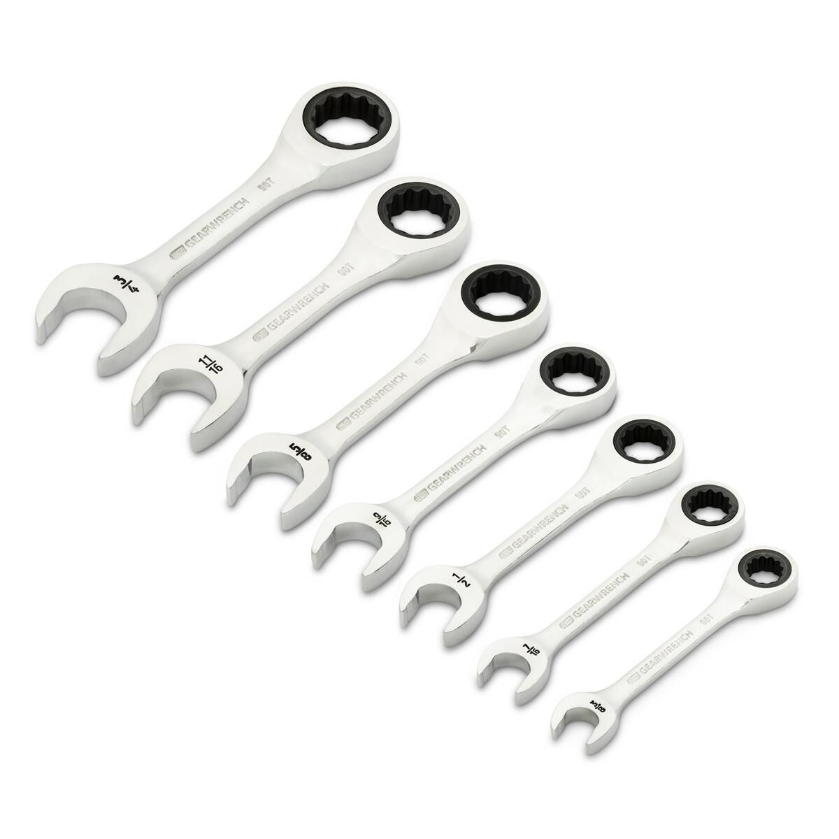 7 PIECE 90-TOOTH 12 POINT SAE STUBBY RATCHETING COMBINATION WRENCH SET, , scaau_hi-res