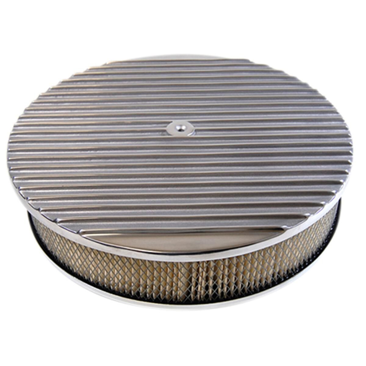 Air Cleaner 14 x 3 Round Polished Aluminium Full Finned Paper Element, , scaau_hi-res