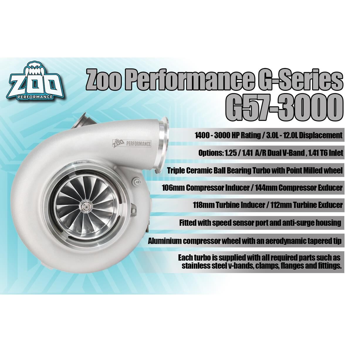 G57 SERIES 106MM TURBO 3000HP 1.41 A/R T6 INLET, , scaau_hi-res