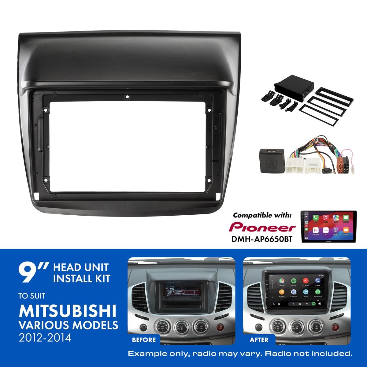 9" HEAD UNIT INSTALL KIT TO SUIT MITSUBISHI TRITON & CHALLENGER 2012-2014, , scaau_hi-res