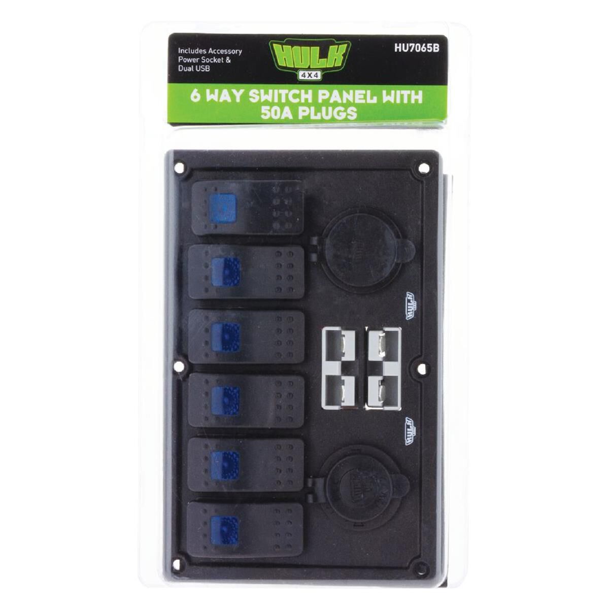 6 WAY SWITCH PANEL WITH 50A PLUGS ACC POWER SOCKET & USB, , scaau_hi-res
