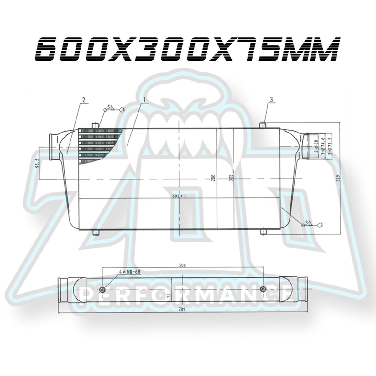 INTERCOOLER 600/300/75MM SILVER, , scaau_hi-res