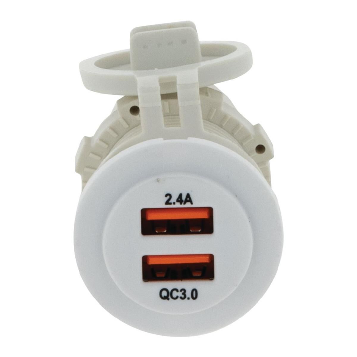 DUAL USB WHITE SOCKET PORT 1 2.4A PORT 2: QC3.0 NON LED, , scaau_hi-res