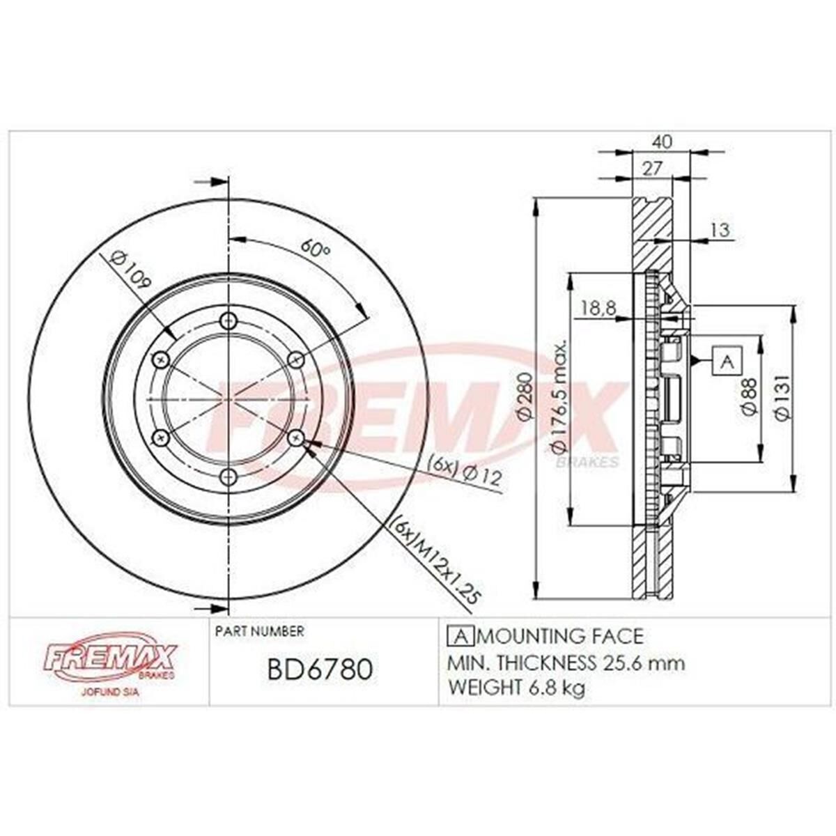 FREMAX+PRO-LINE BRAKE BUNDLEISUZU D-MAX (TFS) 3.0LD 2012-20 280MM FRONT, , scaau_hi-res