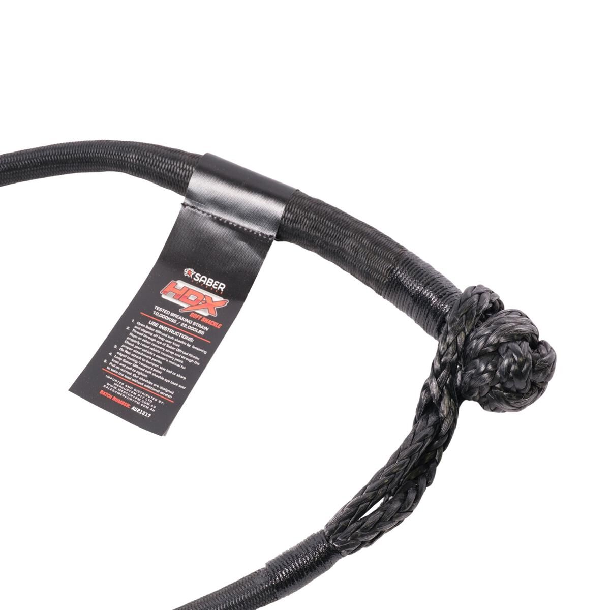 SABERPRO 10,000KG HDX SOFT SHACKLE WITH TECHNORA BINDING - LONG, , scaau_hi-res
