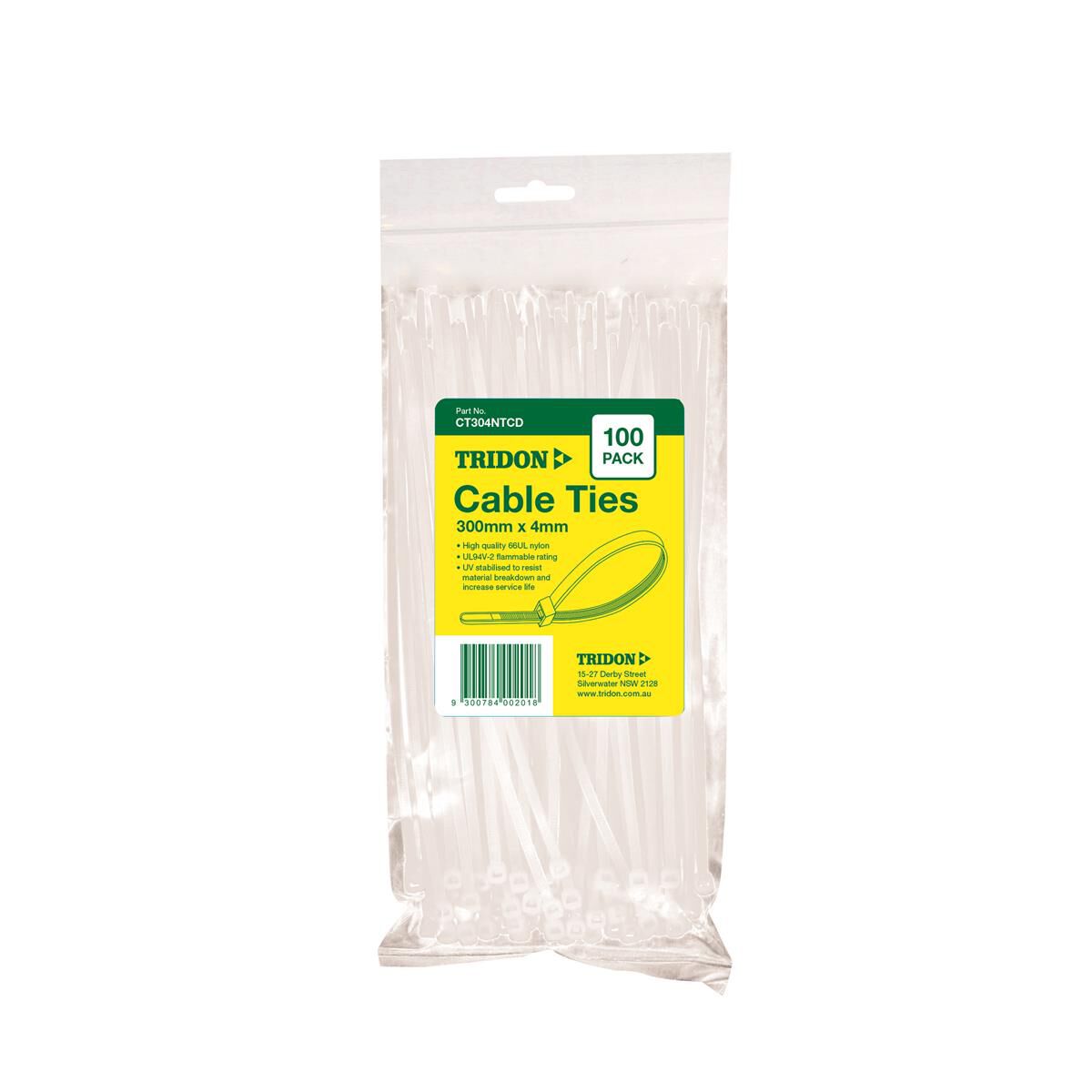 TRIDON CABLE TIE NATURAL 300X4MM PK100, , scaau_hi-res