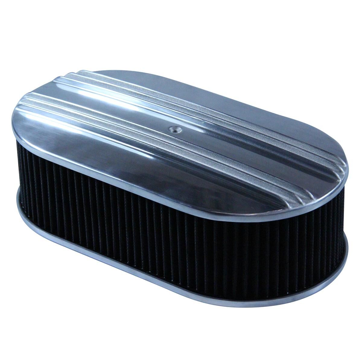 Air Cleaner 15 x 4 Oval Polished Aluminium Dual Centre Finned Black Element, , scaau_hi-res