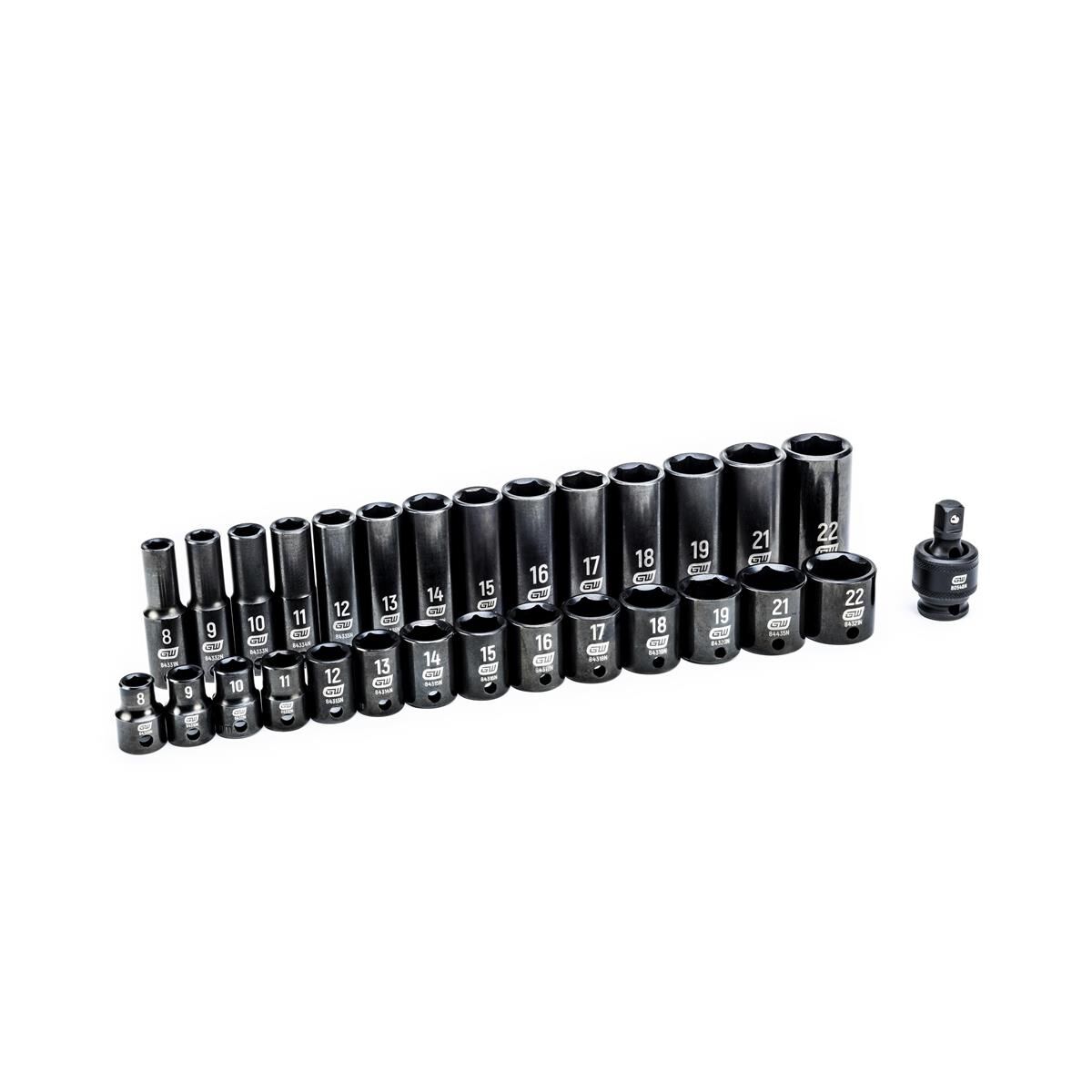 29 PC. 3/8&rdquo; DRIVE 6 POINT STANDARD & DEEP IMPACT METRIC SOCKET SET, , scaau_hi-res