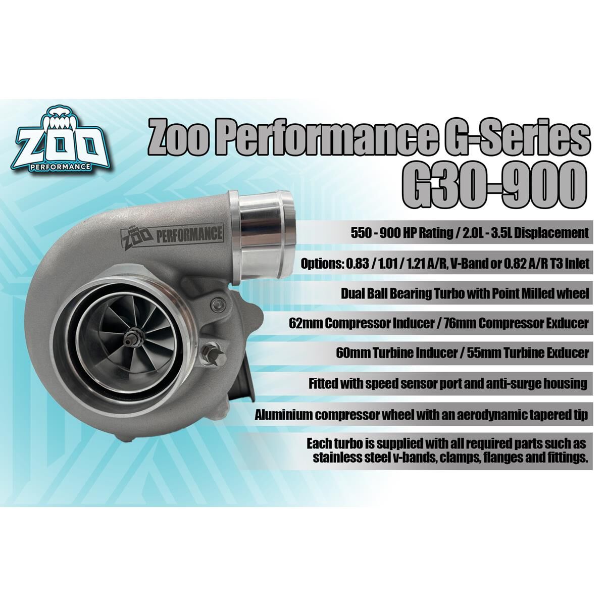 G30 SERIES 62MM TURBO 900HP 0.83 A/R V-BAND INLET, , scaau_hi-res
