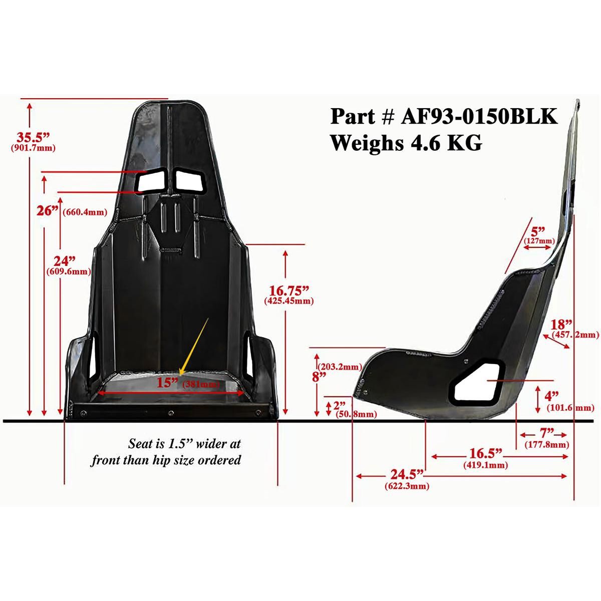 PRO STREET ALUMINIUM RACE SEAT15' HIP WIDTH BLACK FINISH, , scaau_hi-res