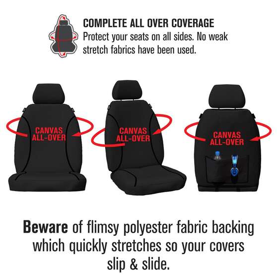 TRADIES CANVAS READY MADE SEAT COVERS - FRONT, BLACK, SUITS FORD RANGER, EVEREST, , scaau_hi-res