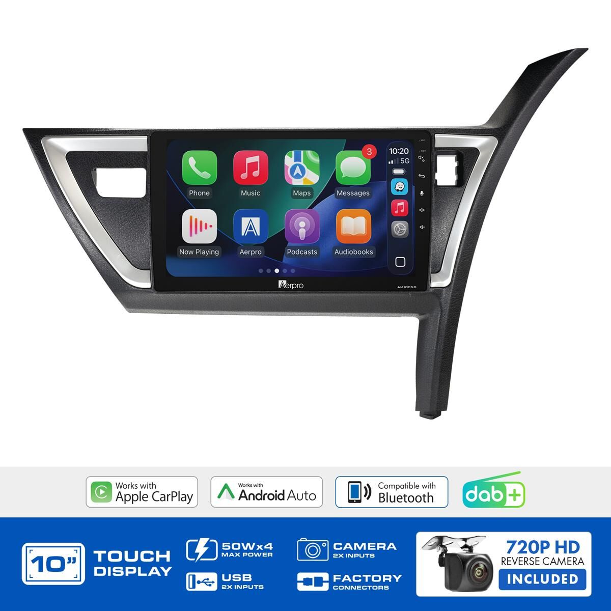 AERPRO 10" MULTIMEDIA RECEIVER HEAD UNIT KIT TO SUIT TOYOTA COROLLA HATCH (2012-2015) - AMDTO39, , scaau_hi-res