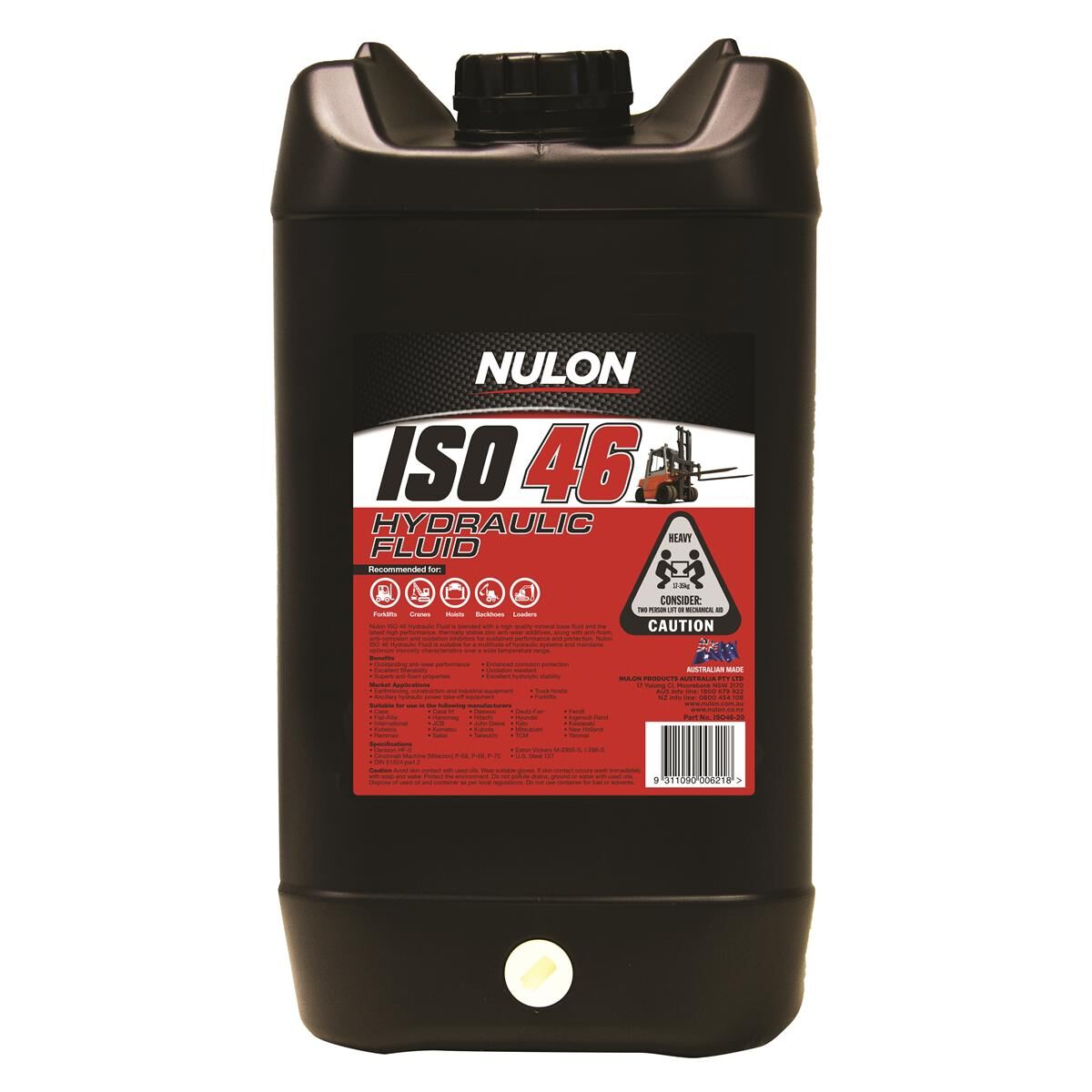 20L NULON ISO 46 HYDRAULIC FLUID, , scaau_hi-res