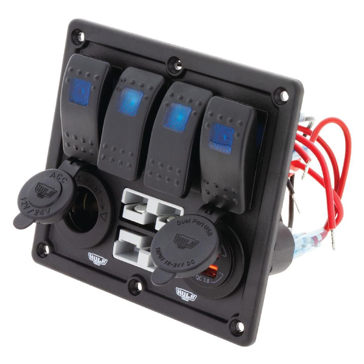 4 WAY SWITCH PANEL WITH 50A PLUGS ACC POWER SOCKET & USB, , scaau_hi-res