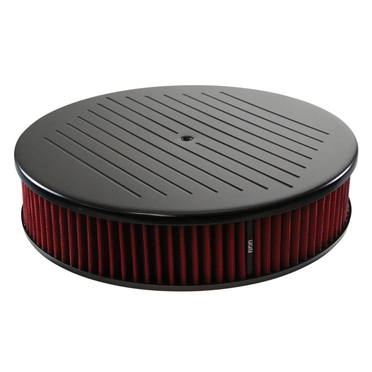 Air Cleaner 14 x 3 Round Black Ball Milled Aluminium Red Element, , scaau_hi-res