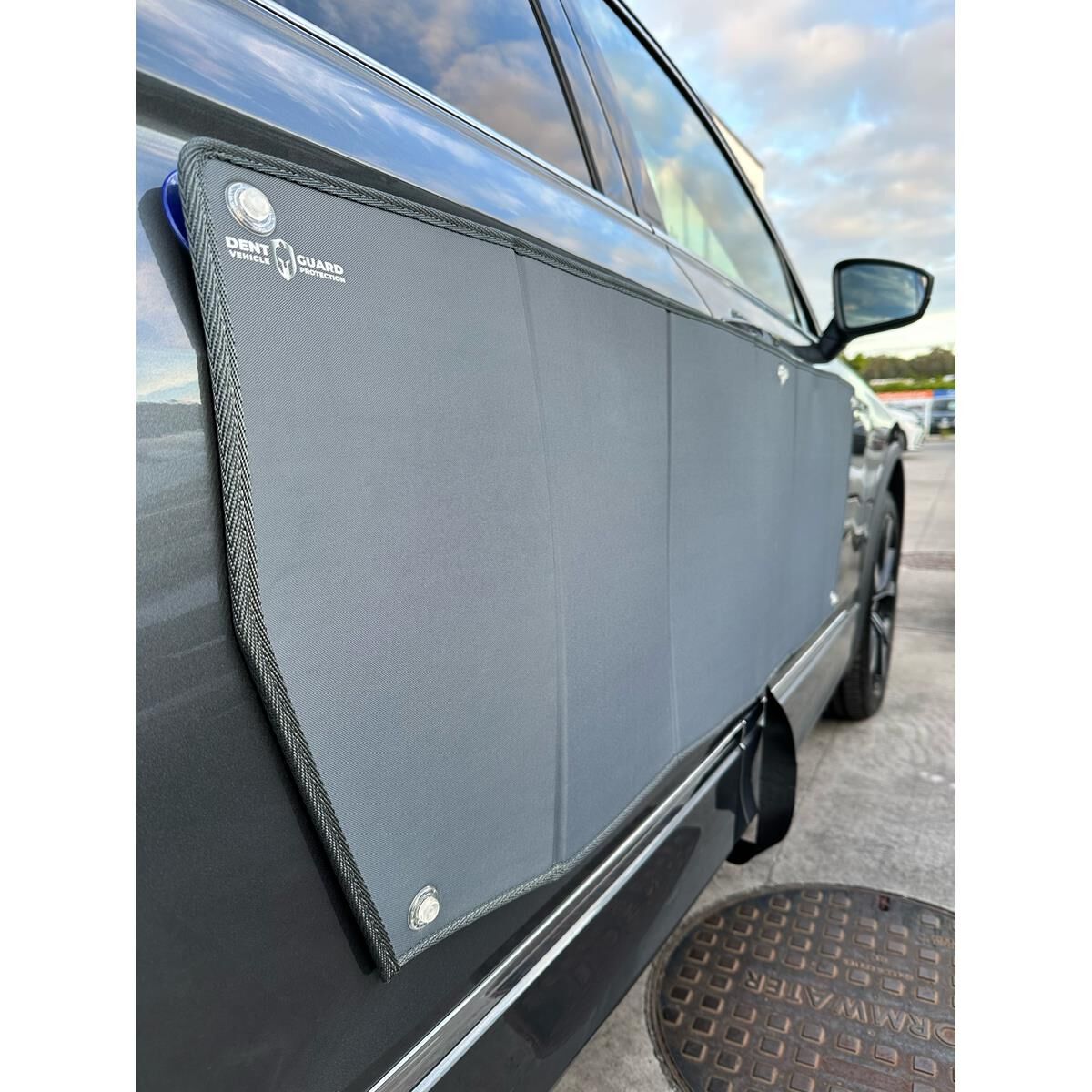 BLACK DENT GUARD WITH SUCTION CUP ATTACHMENT ANTI-CUT SECURITY STRAP, , scaau_hi-res