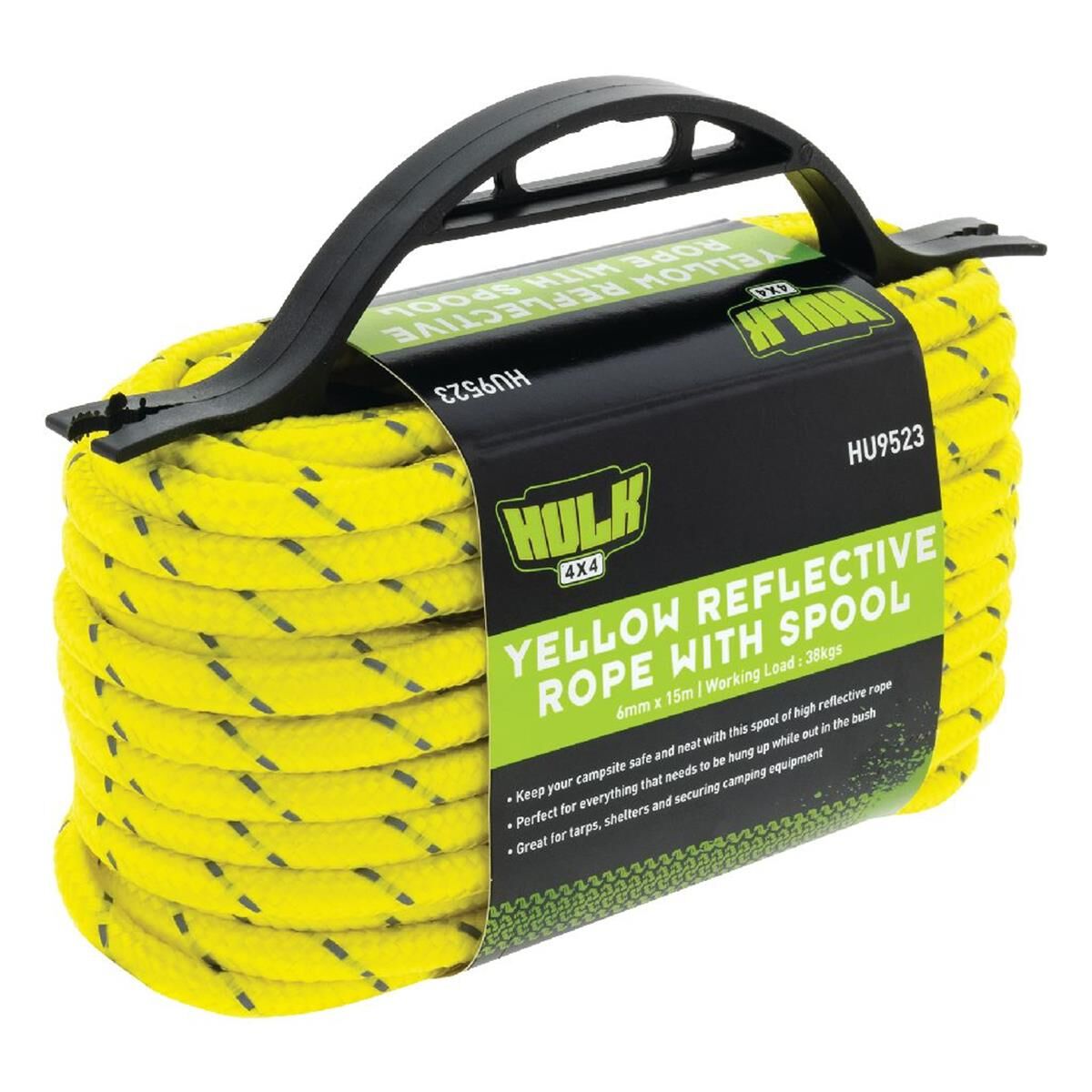 6MM*15M REFLECTIVE ROPE YELLOW WITH HIGH VIS WEAVE 38KGS WORKING LOAD, , scaau_hi-res