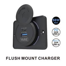 FLUSH MOUNT DUAL USB CHARGER 12/24V USB-C/USB-A Output 30W/20W BLACK - FMC3020CAB, , scaau_hi-res