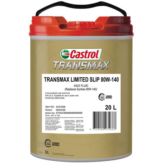 CASTROL TRANSMAX LIMITED SLIP 80W-140 20L, , scaau_hi-res