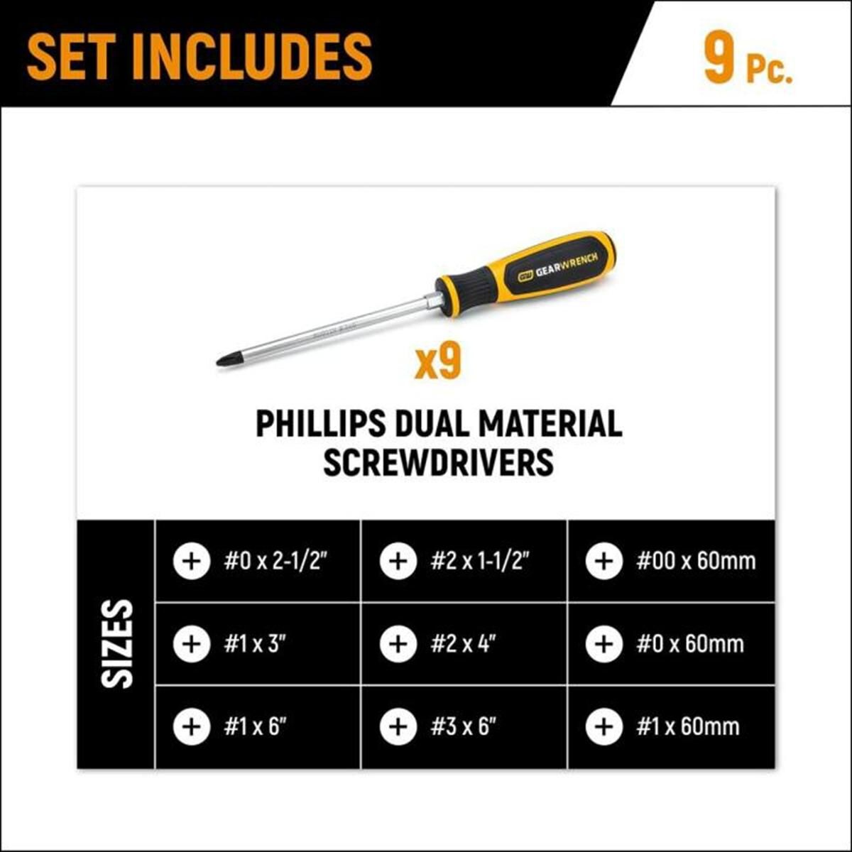 9 PIECE PHILLIPS&reg; DUAL MATERIAL SCREWDRIVER SET IN FOAM STORAGE TRAY, , scaau_hi-res