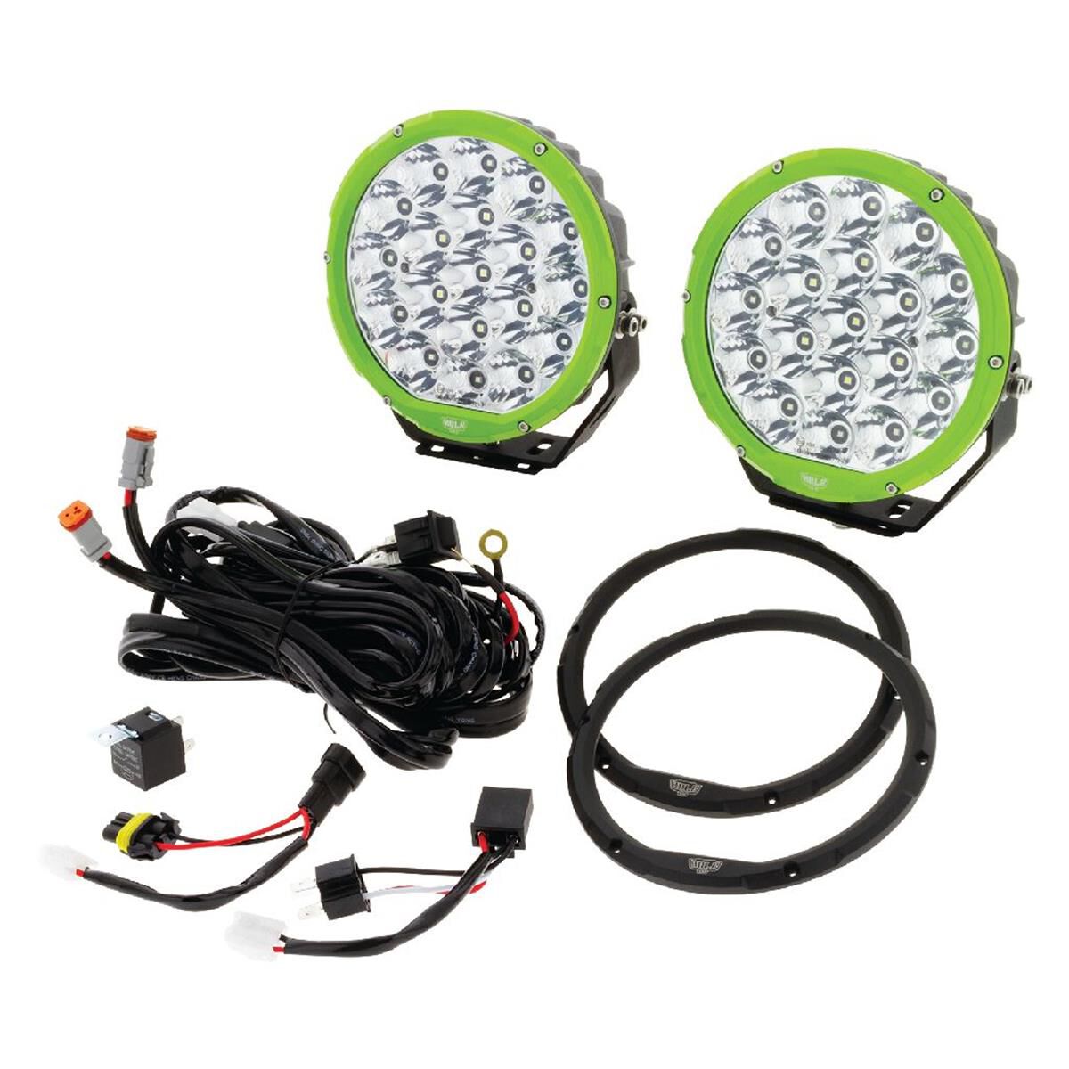 PKT 2 7" RND LED DRIVING LAMP KIT 9-36V 106W 19 LEDs GREEN & BLACK 11,000Lmns, , scaau_hi-res