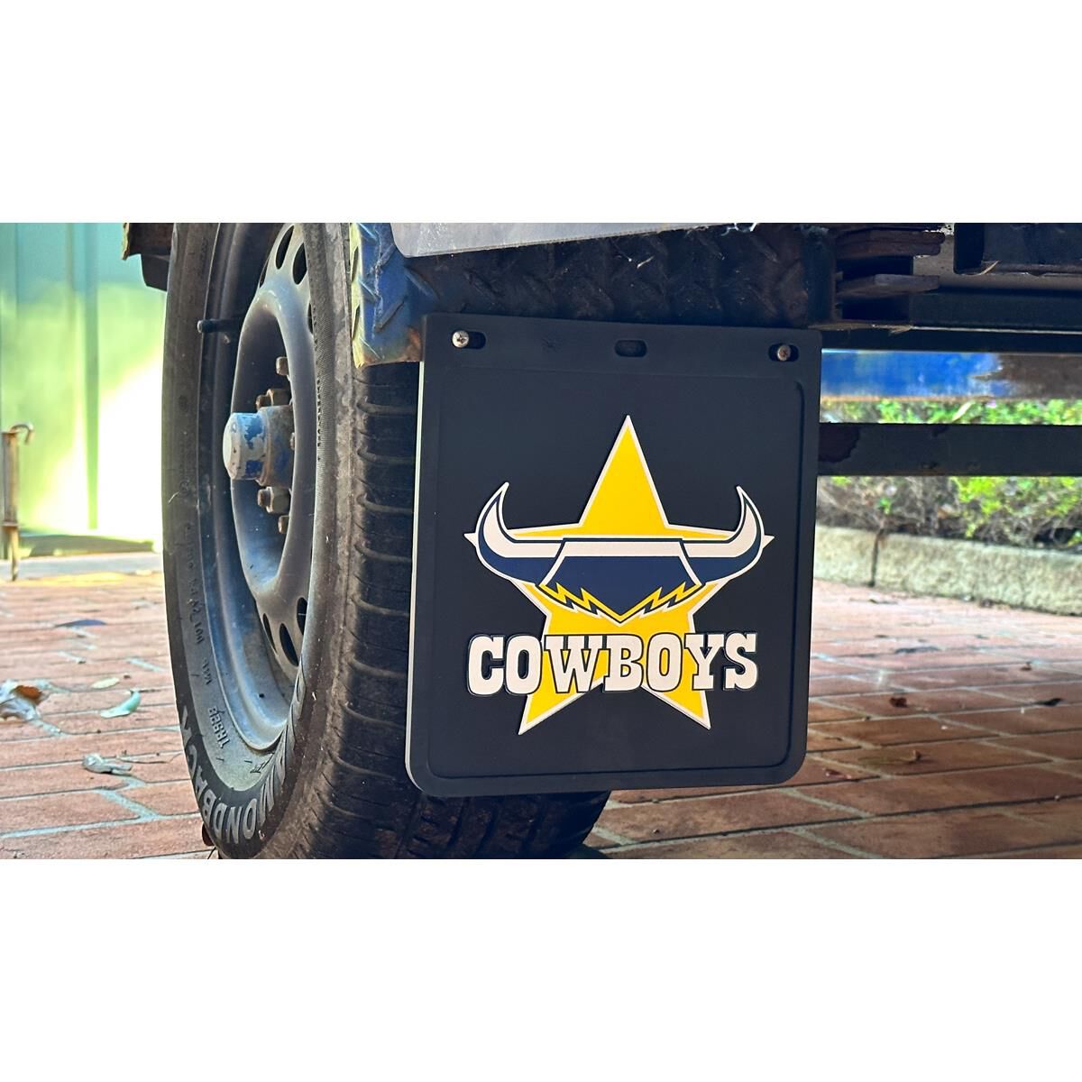 250MM DROP X 230MM WIDTH BLACK MONO MUDFLAP  - COWBOYS, , scaau_hi-res
