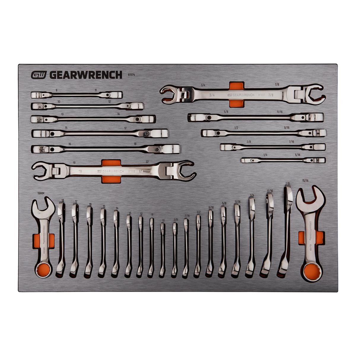 31 PIECE STUBBY & FLEX FLARE NUT WRENCH SAE/METRIC EVA TRAY SET, , scaau_hi-res