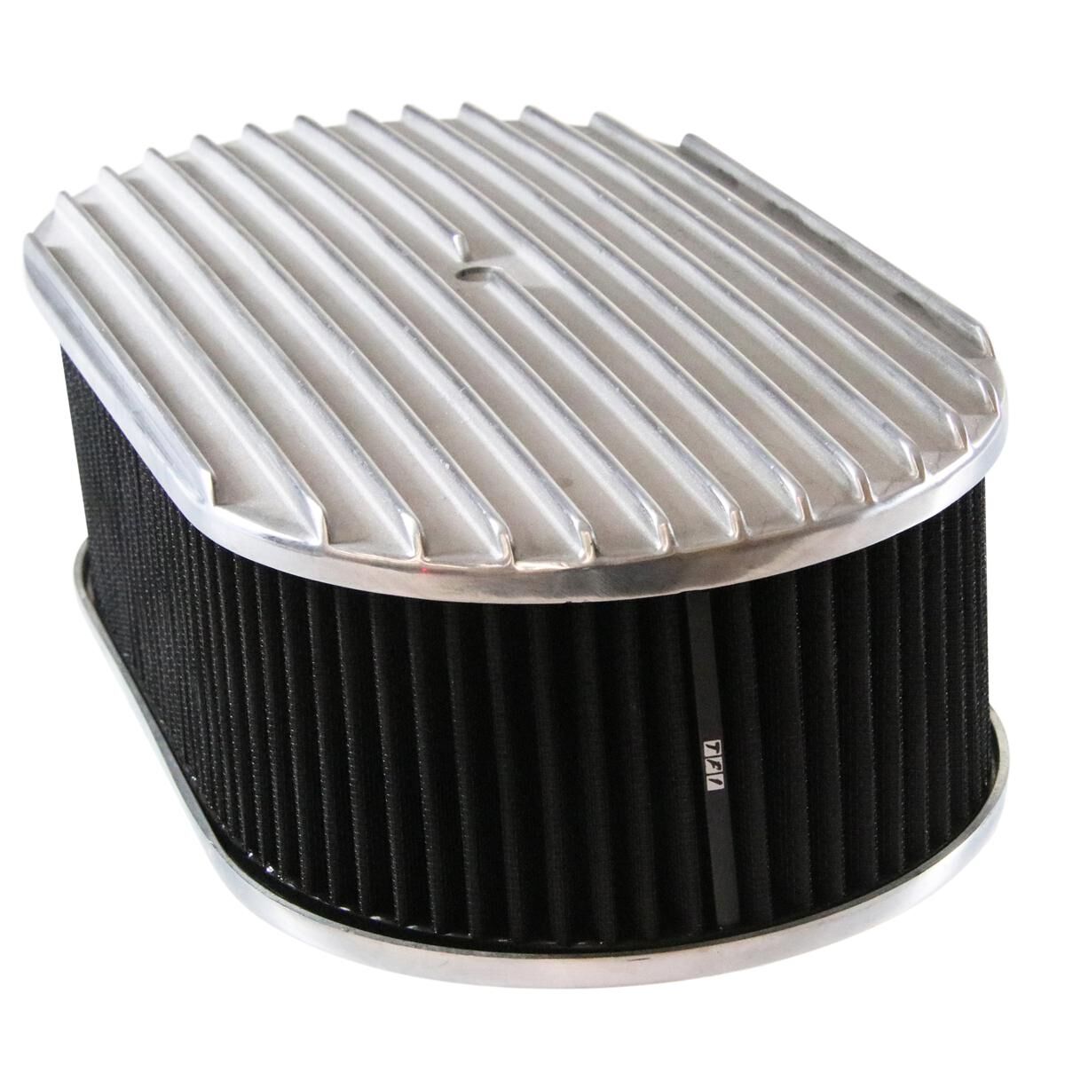 Air Cleaner 15 x 4 Oval Polished Aluminium Full Finned Black Element, , scaau_hi-res
