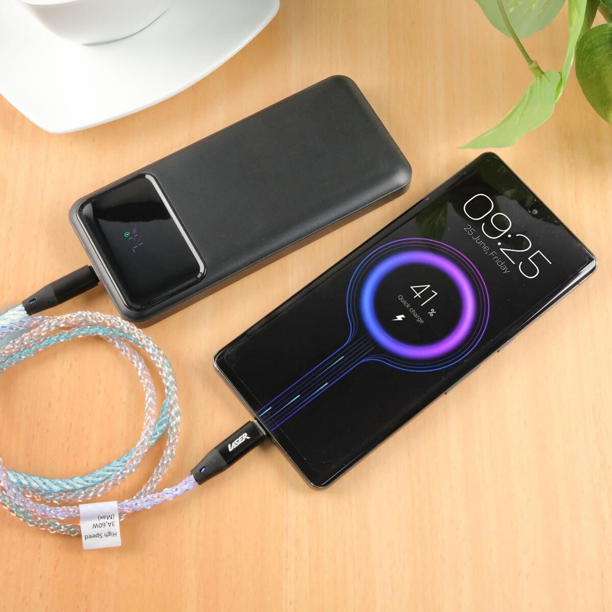 LASER LED USB-C TO USB-C 60W CABLE RAINBOW BRAIDED 1M | FAST CHARGE & DURABLE, , scaau_hi-res