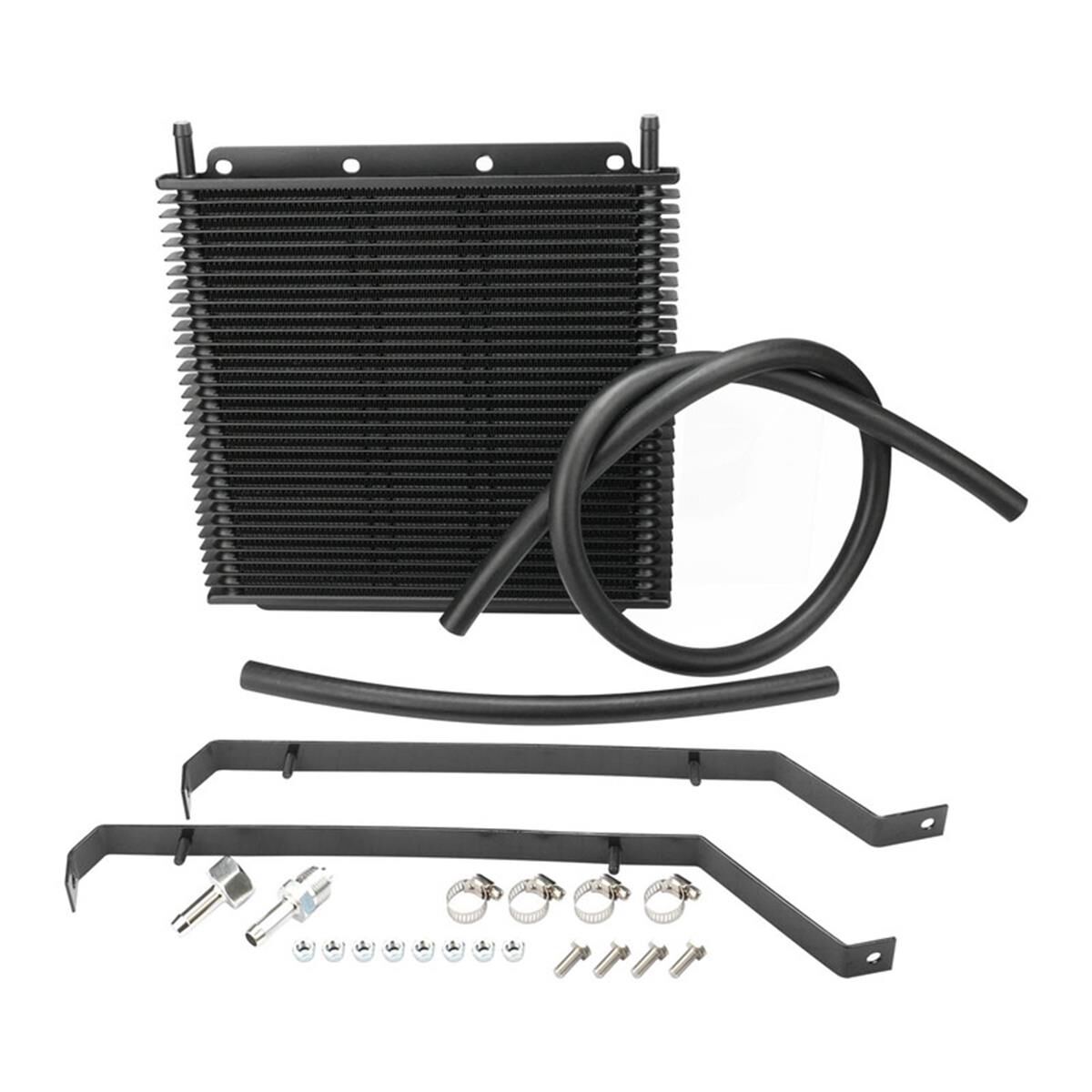 PROFLOW TRANSMISSION OIL COOLER KIT, FOR HOLDEN COMMODORE VZ V6 & V8, 280 X 255 X 19MM, 3/8'' BARB, BLACK POWDERCOATED, , scaau_hi-res