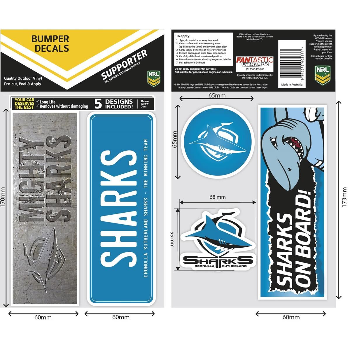 SHARKS ITAG BUMPER DECALS - SET OF 5, , scaau_hi-res