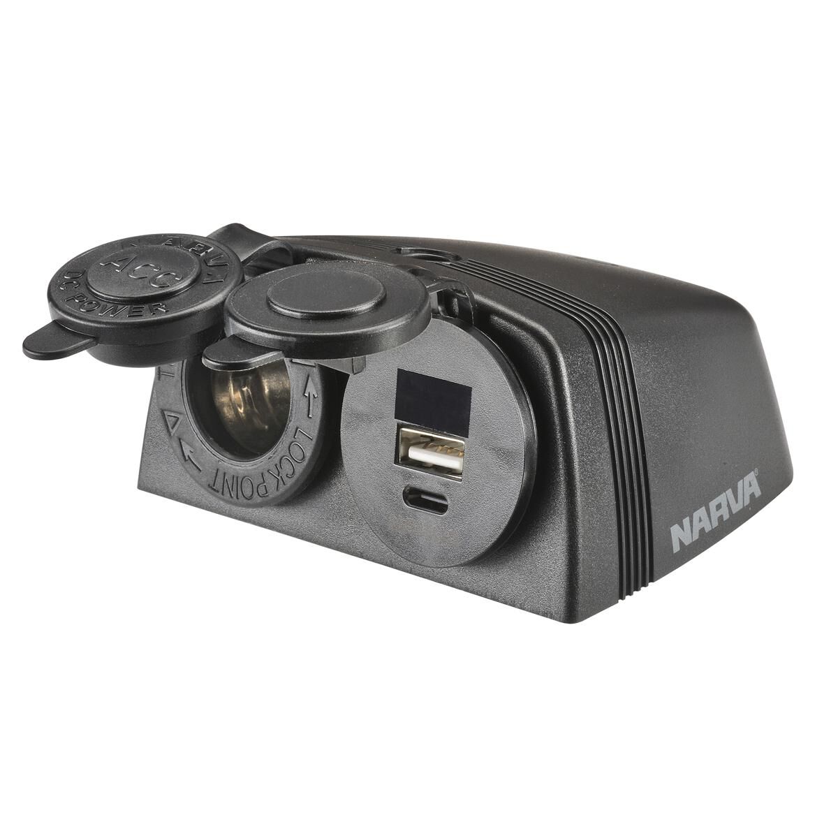 NARVA HEAVY-DUTY TWIN ACCESSORY USB & USB-C SOCKET - BLACK HOUSING, , scaau_hi-res