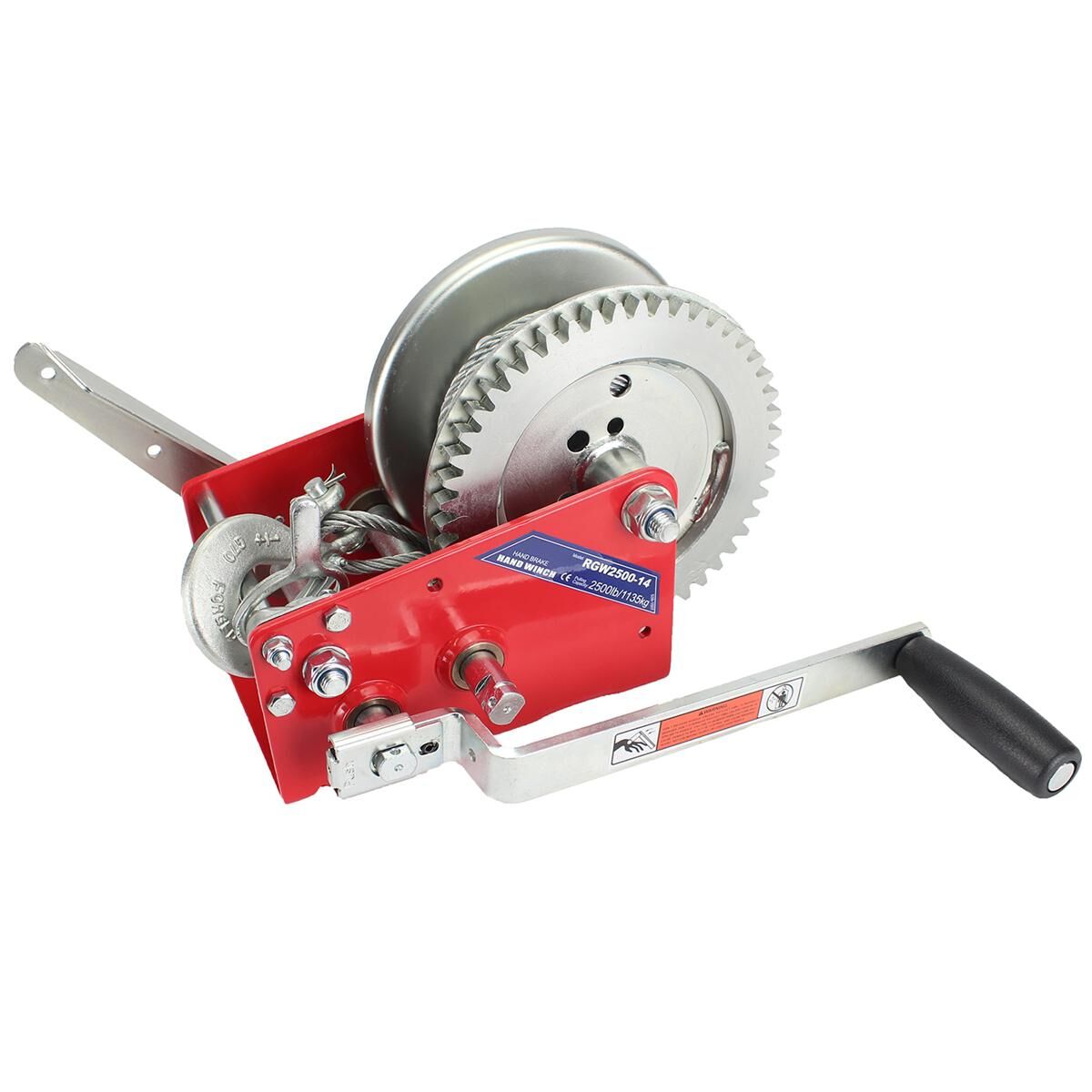 Sunrise Hand Winch 2500lbs (1135kg) Two Speed 10m Cable with Hand Brake, , scaau_hi-res