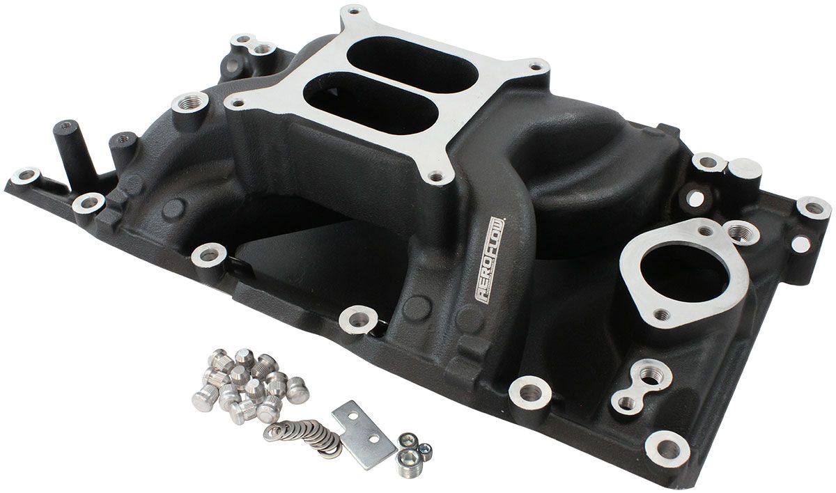 SB CHRYSLER AIR GAP INTAKE MANIFOLD DUAL PLANE 318 360 BLACK AEROFLOW - AF6010-3005, , scaau_hi-res