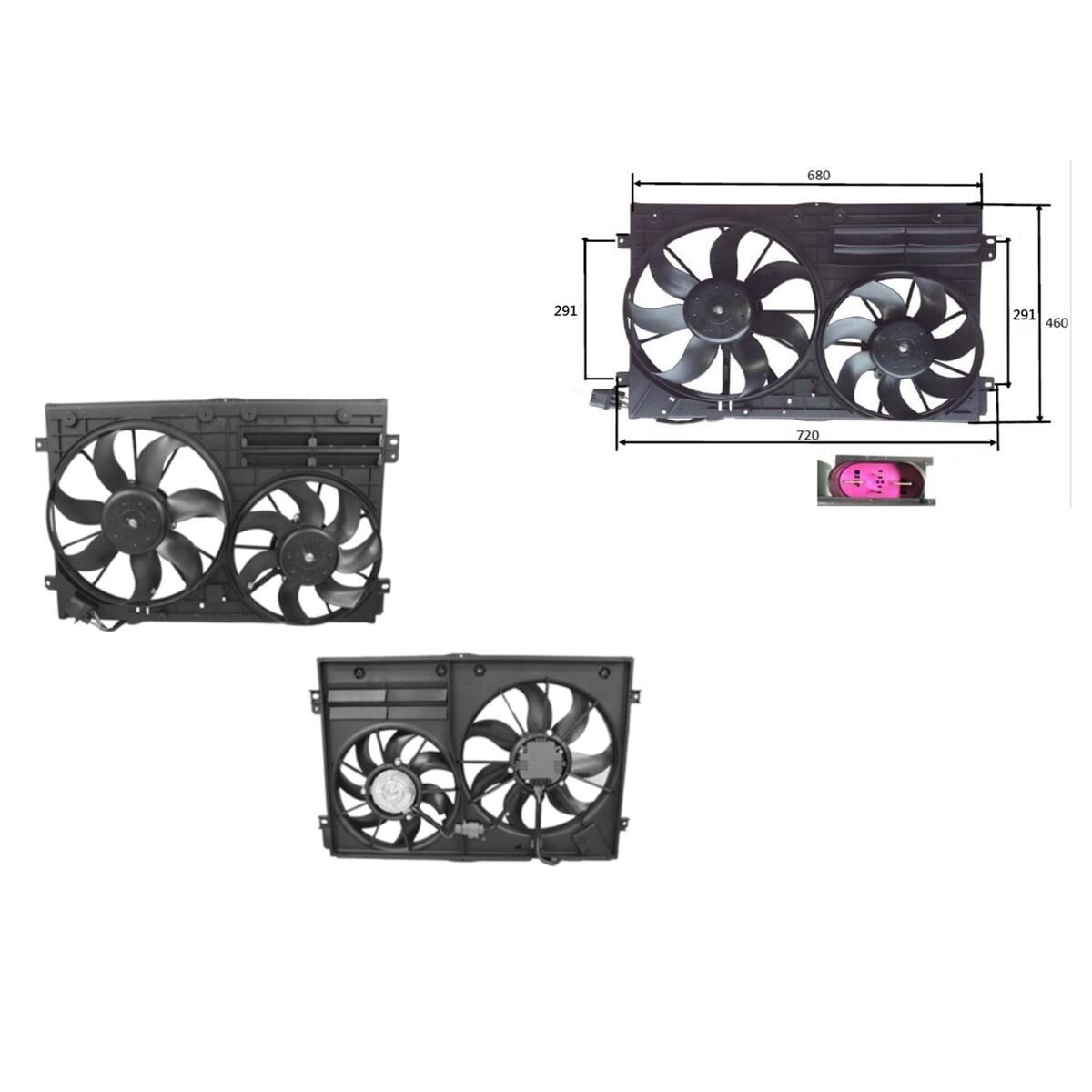 PASSAT B6/B7 3C/3CC 7/05-5/15 FAN FOR RADIATOR (DUAL FAN) (MOUNT HOLE TO HOLE:291MM), , scaau_hi-res