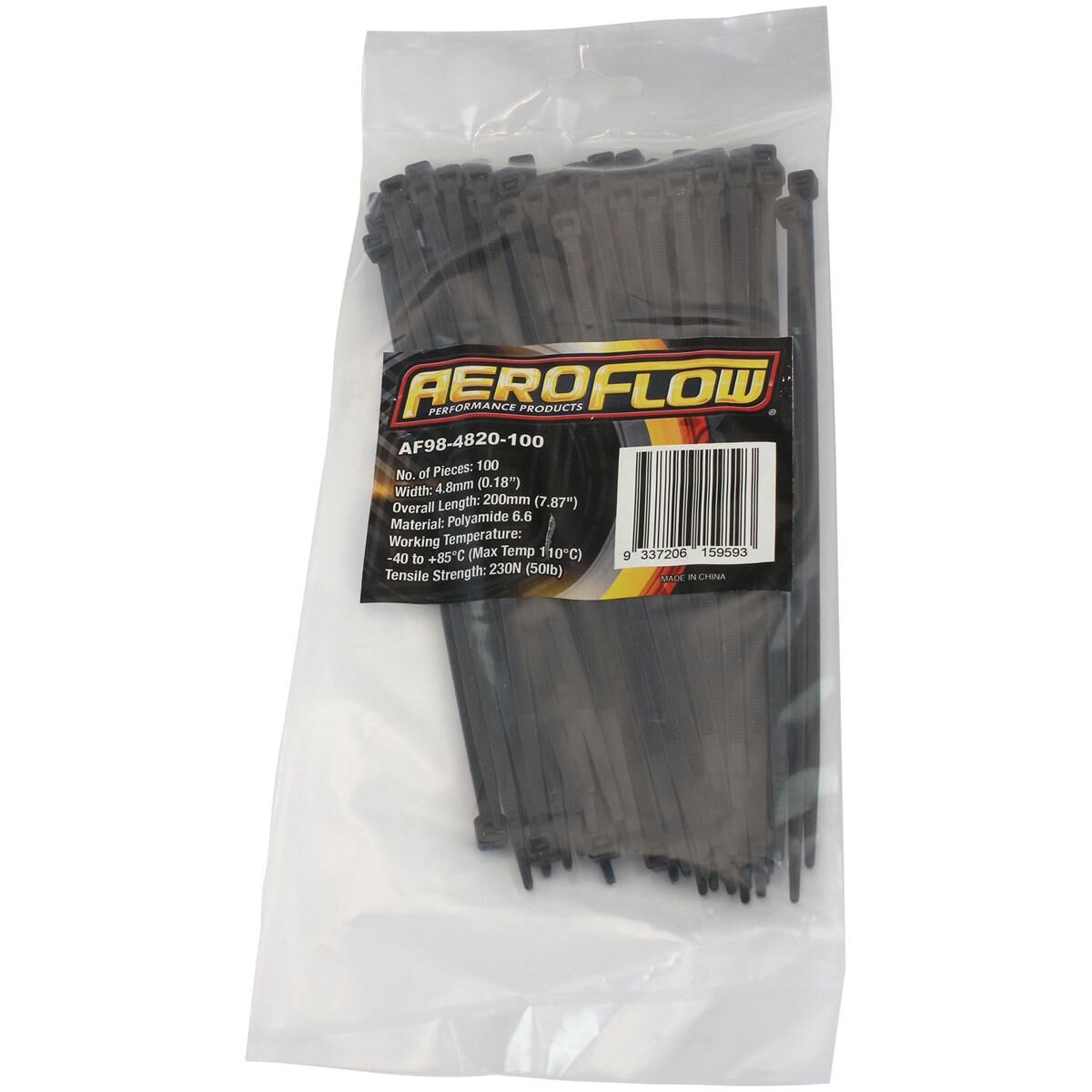 CABLE TIES 4.8MM X 200MM 100 PACK BLACK ZIP TIE PA66, , scaau_hi-res