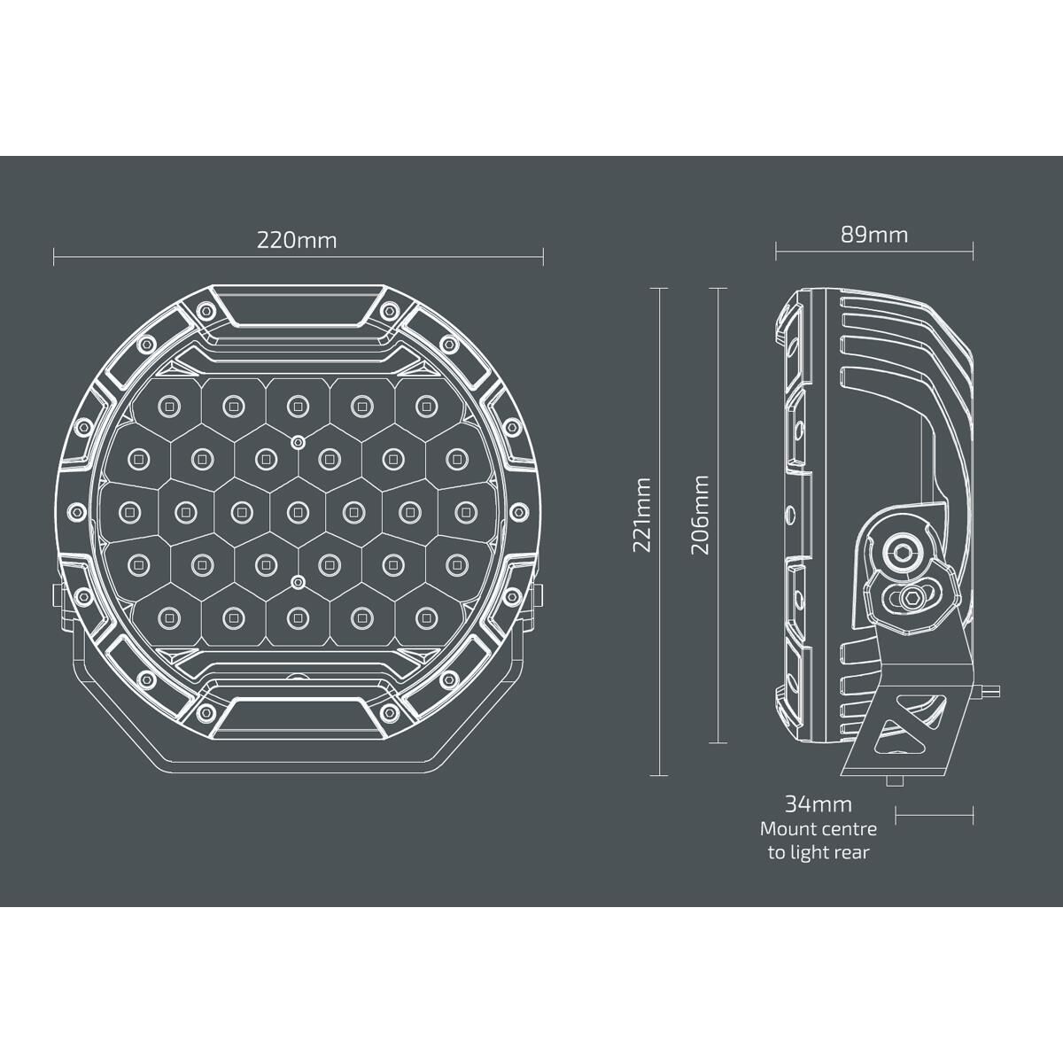 LED 8.5" DRIVING LAMP SINGLE - COMBO BEAM WITH 1 CLEAR COVER 1 X BLACK PC COVERS 12-24V, , scaau_hi-res