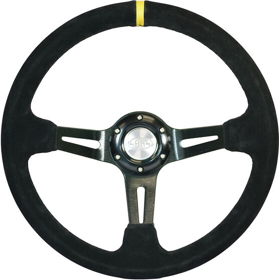 Steering Wheel Suede 14" D.Dish Black Slotted + Indicator, , scaau_hi-res
