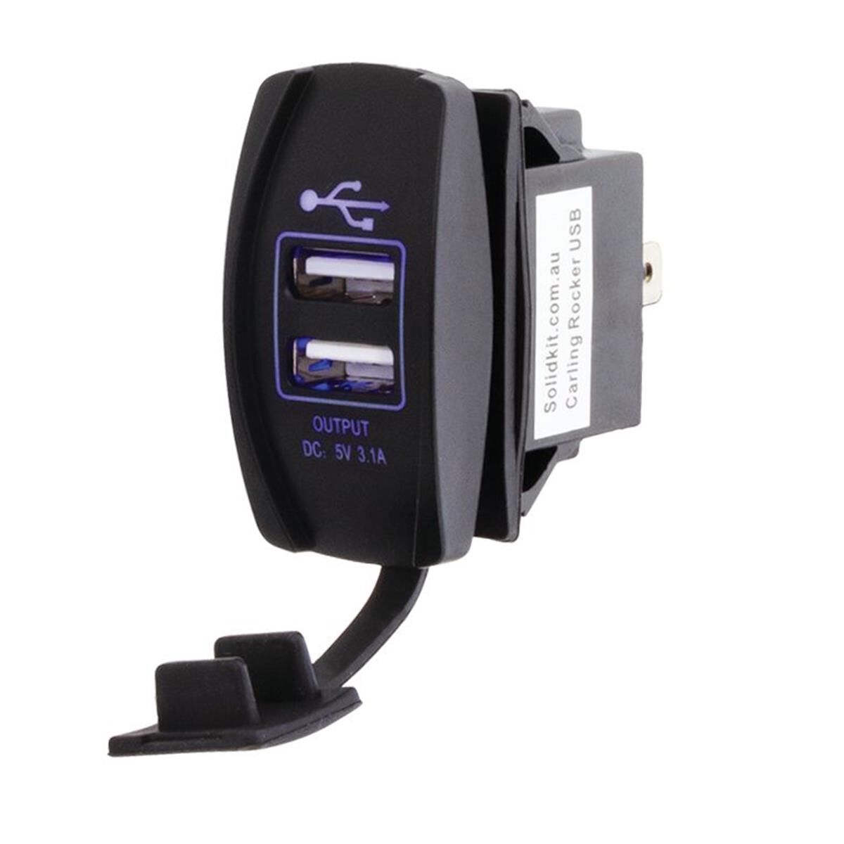CARLING ROCKER DUAL USB BLUE LED 3.1A IN TOTAL BULK PACK, , scaau_hi-res