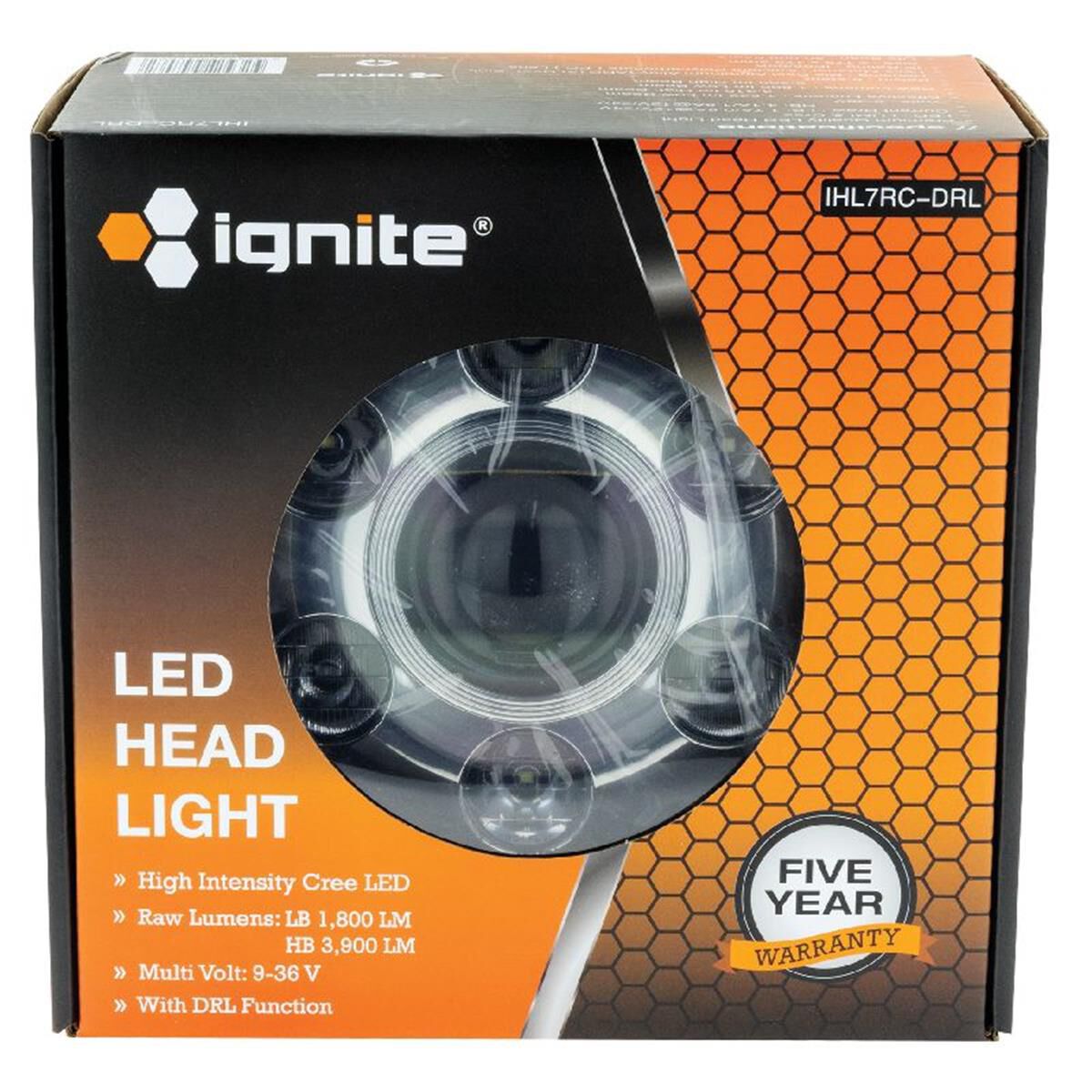 7" LED H/LIGHT 9-36V HIGH /LOWBEAM / DRL CHRM FACE 7LEDs 65W1450 LOW 3100Lmns HIGH, , scaau_hi-res