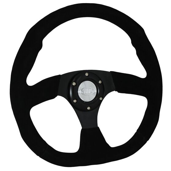 Steering Wheel Suede 14" Black Flat Bottom, , scaau_hi-res