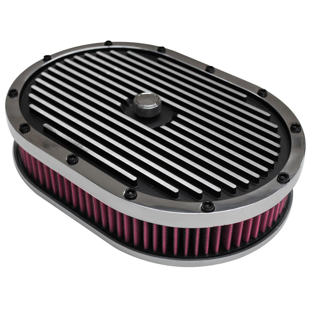 Air Cleaner 12 x 2 Oval Finned Aluminium with Red Washable Element (40833), , scaau_hi-res