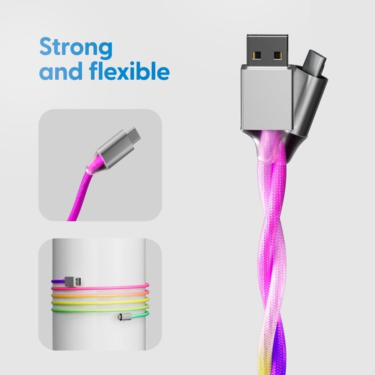 LASER RAINBOW USB C NYLON-BRAIDED CHARGING CABLE 1M &ndash; FAST CHARGE, DURABLE, TANGLE-FREE, , scaau_hi-res