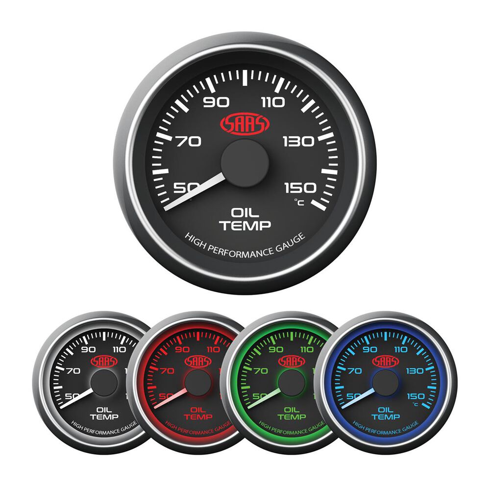 SAAS Muscle Series Oil Temperature Gauge 50150 Degrees 52MM, Black