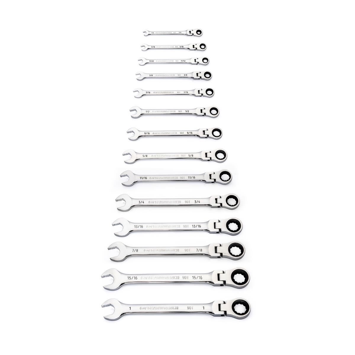 14 PIECE 90-TOOTH 12 POINT FLEX HEAD RATCHETING COMBINATION SAE WRENCH SET, , scaau_hi-res