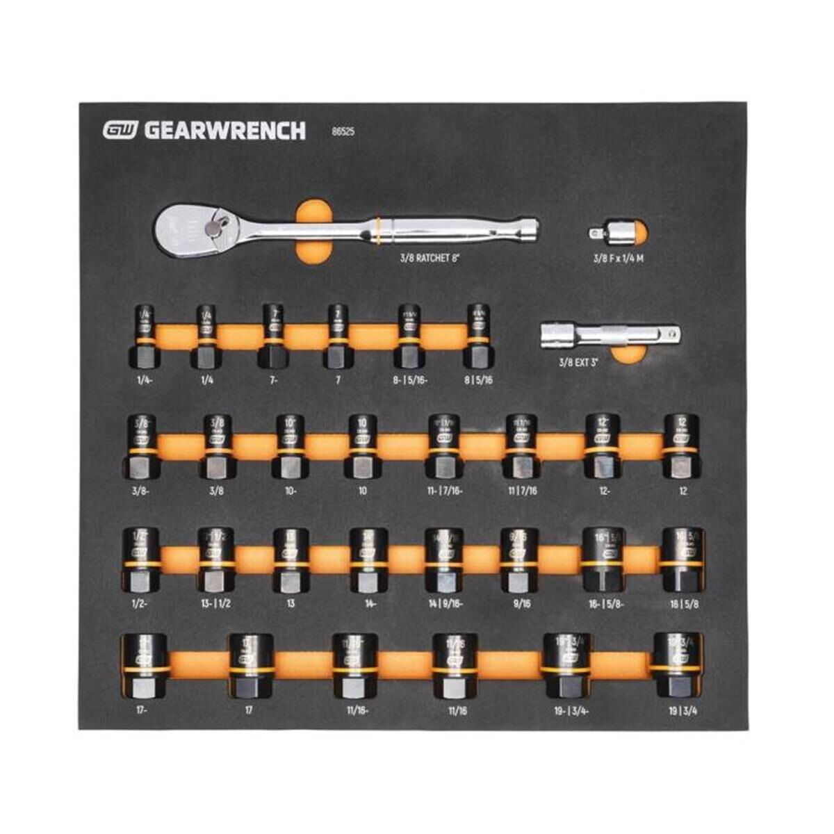 31 PIECE 3/8" DRIVE 90T RATCHET AND BOLT BITER&trade; SOCKET SET WITH FOAM STORAGE TRAY, , scaau_hi-res