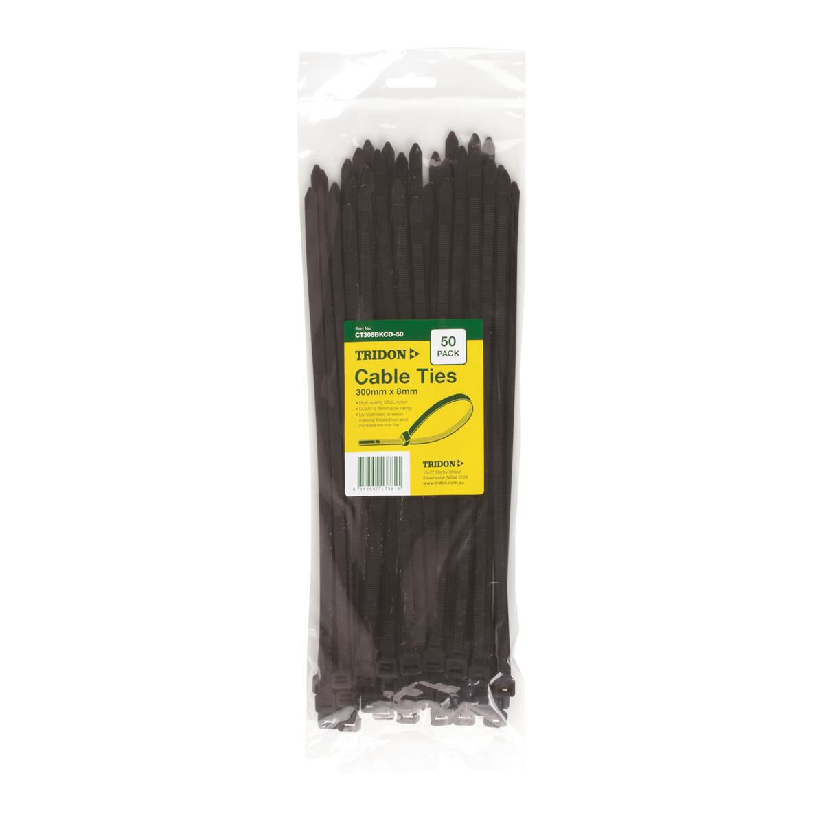 TRIDON CABLE TIE BLACK 300MM X 8MM PK50, , scaau_hi-res