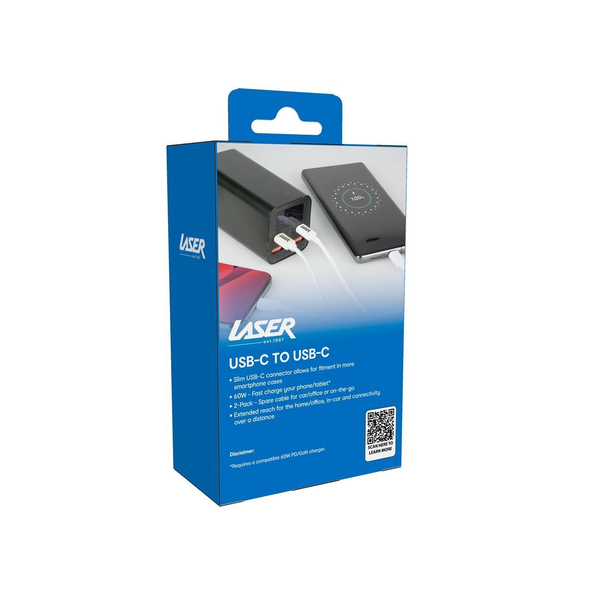 LASER 60W USB-C TO USB-C CABLE WHITE 2 PACK 2M | FAST CHARGING & DURABLE, , scaau_hi-res