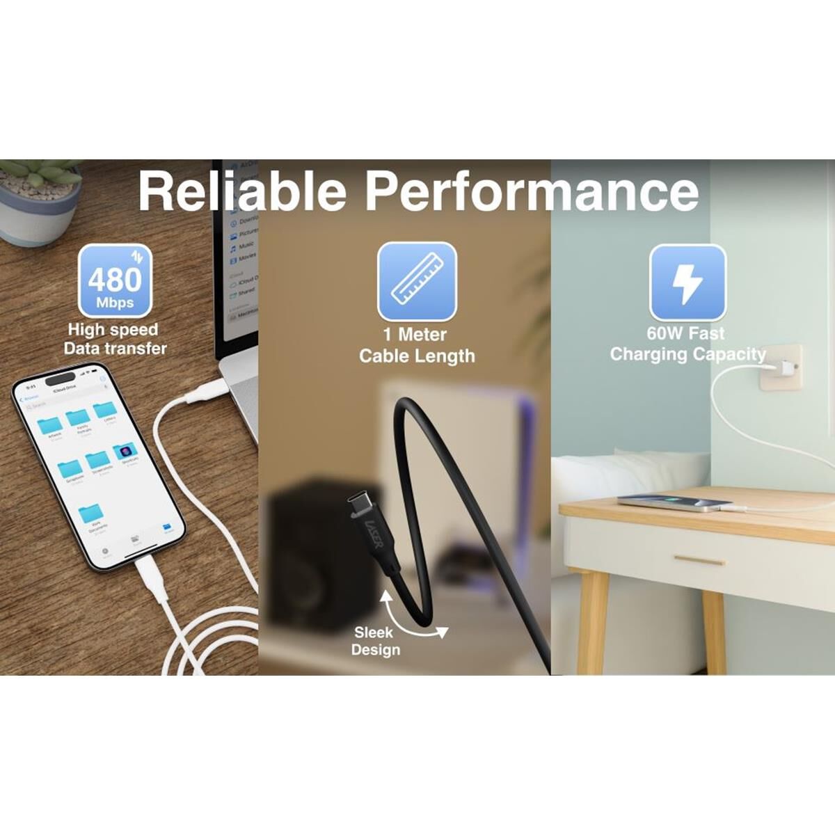 LASER 1M USB-C TO USB-C CHARGING CABLE 2 PACK &ndash; FAST CHARGE 60W, DATA SYNC, BLACK & WHITE, , scaau_hi-res